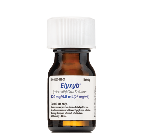 ELYXYB® (celecoxib) Oral Solution ready-to-drink bottle.